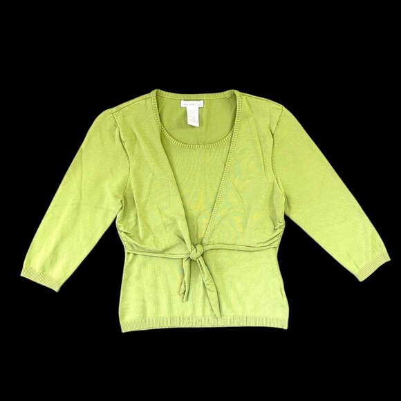 Worthington Chartreuse Tie Front Cardigan Top - Picture 1 of 8